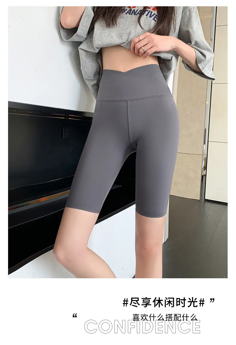 Women Thin Summer Shark Leggings Cross Waist Black — feature 17