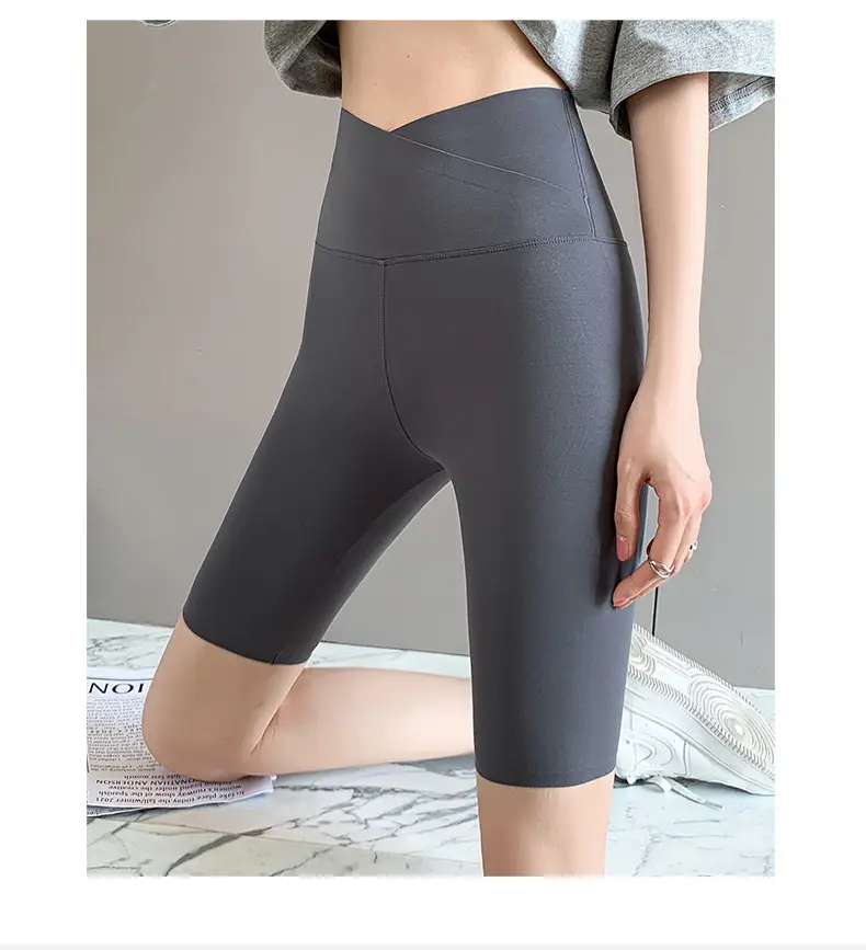 Women Thin Summer Shark Leggings Cross Waist Black — feature 18