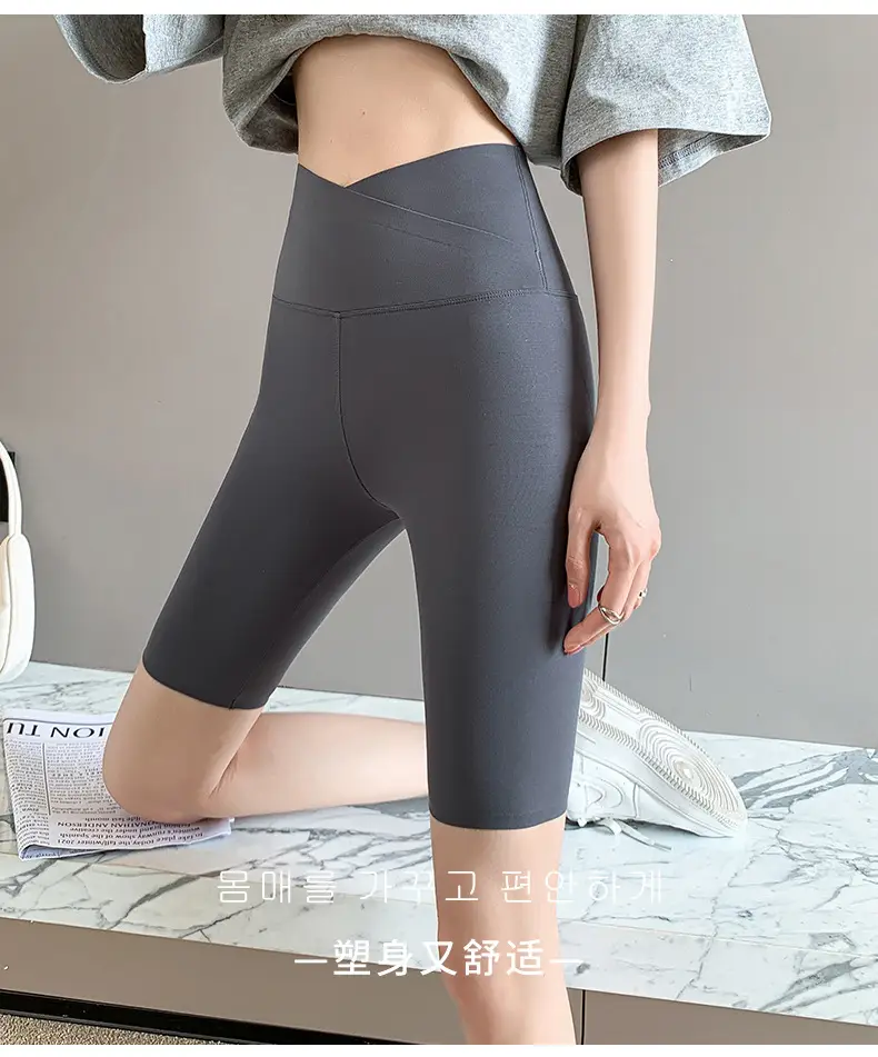 Women Thin Summer Shark Leggings Cross Waist Black — feature 21