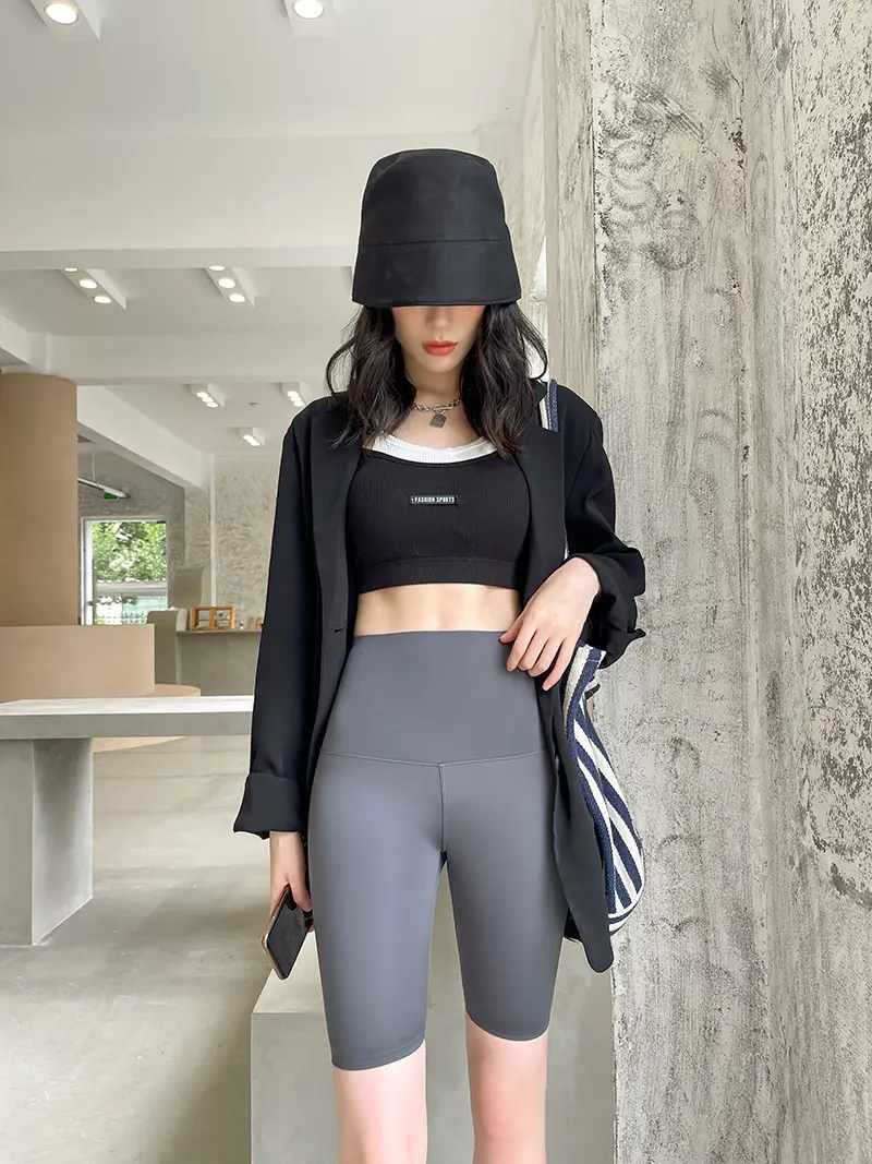 Women Thin Summer Shark Leggings Cross Waist Black - Image 3