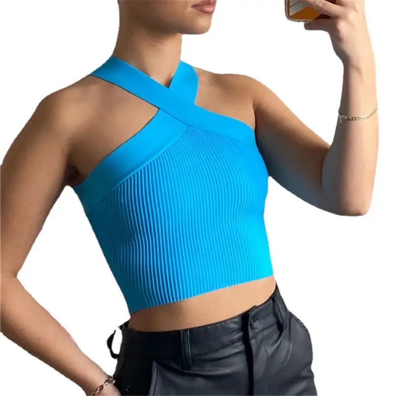 Green Cross Halter Neck Knitted Camisole Top - Image 23