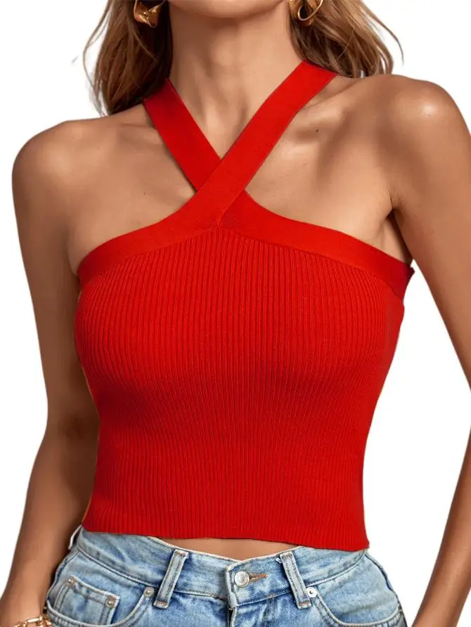 Green Cross Halter Neck Knitted Camisole Top - Image 11