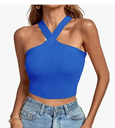 Green Cross Halter Neck Knitted Camisole Top - Image 18