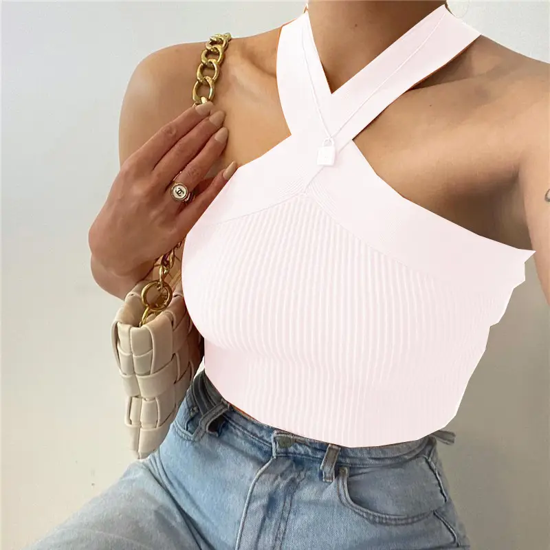 Green Cross Halter Neck Knitted Camisole Top - Image 6