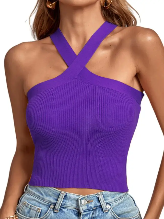Green Cross Halter Neck Knitted Camisole Top - Image 9