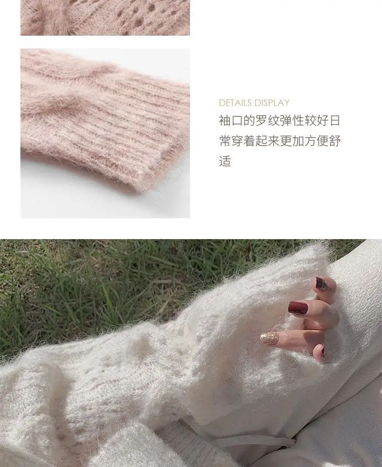 Pink Mohair Cut Out Pullover Knitwear Women Spring Loose — feature 5