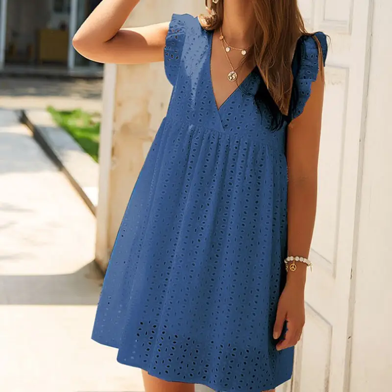 Women's V Neck Lace Dress Light Purple 2021 Summer