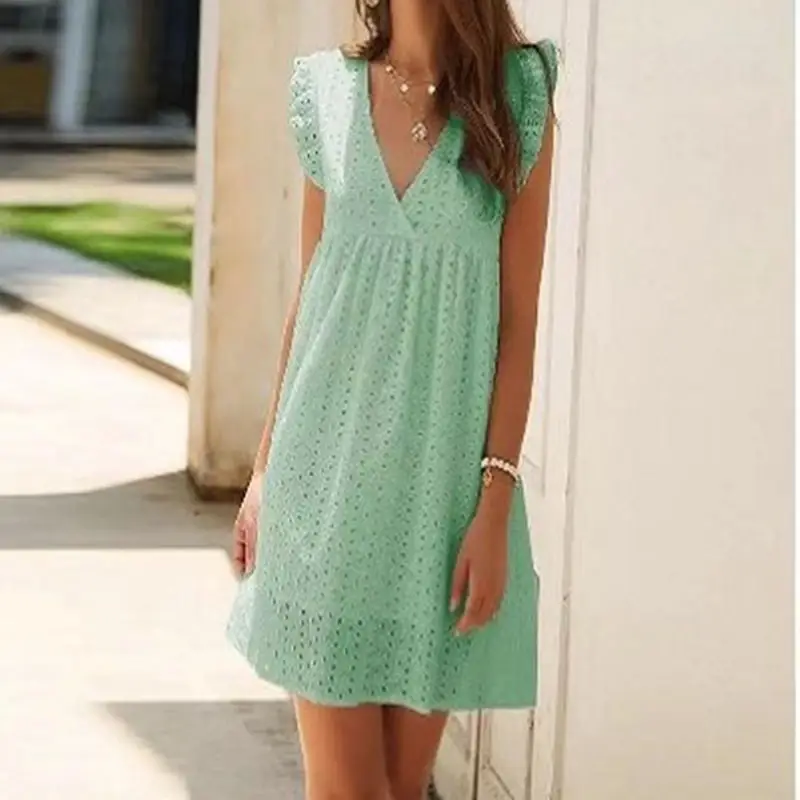 Women's V Neck Lace Dress Light Purple 2021 Summer
