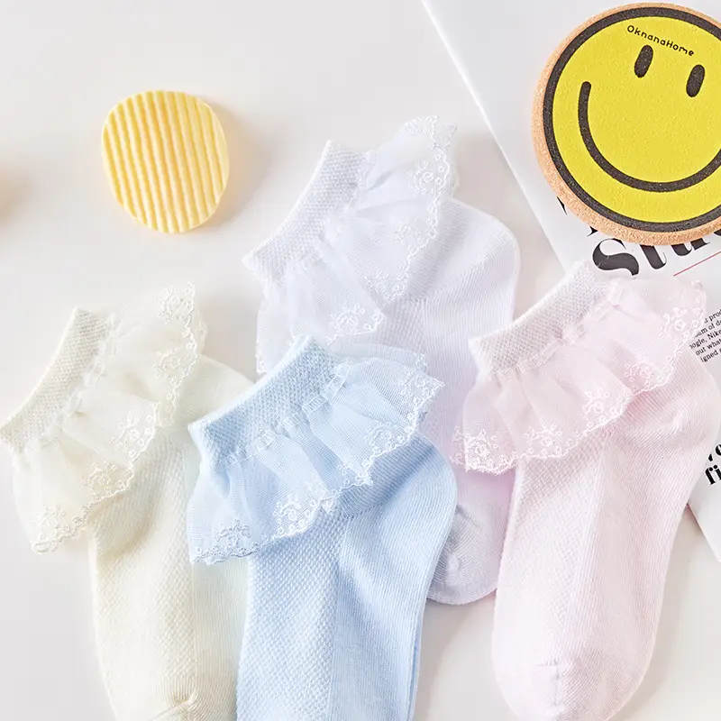 Girls Lace Socks Summer Breathable White - Image 7