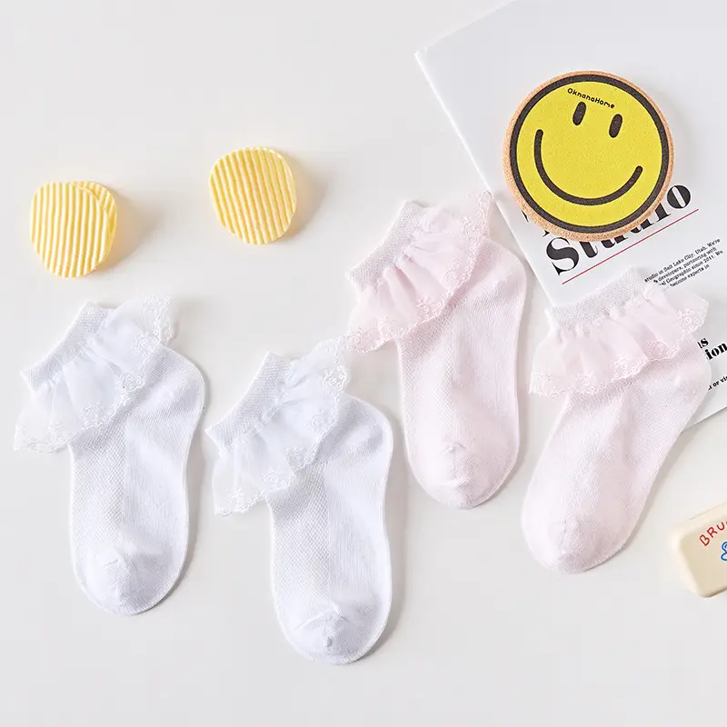Girls Lace Socks Summer Breathable White - Image 8
