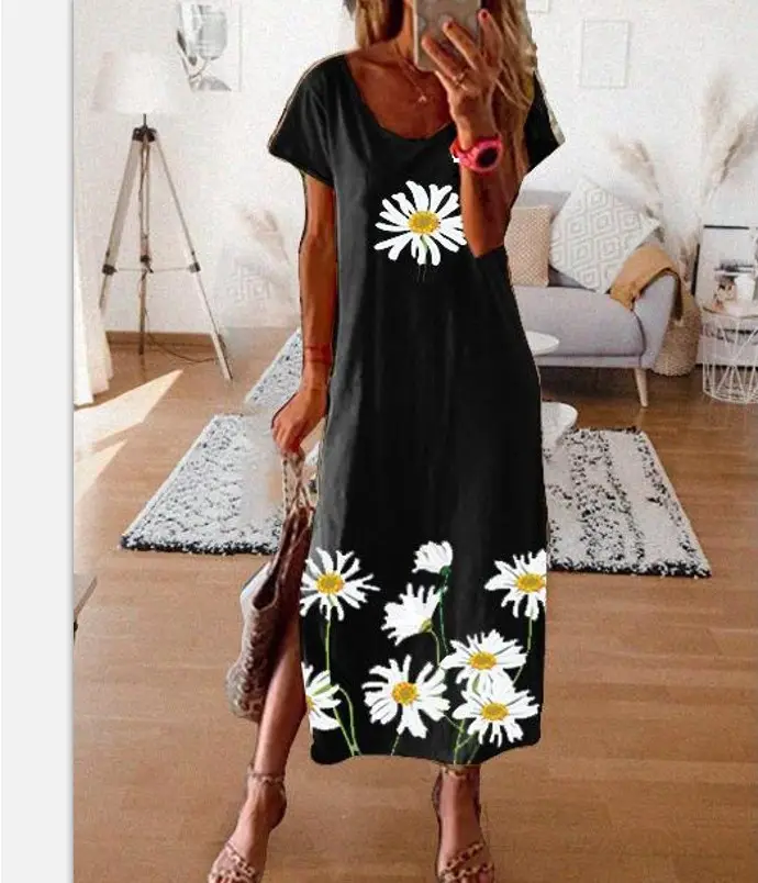 Printed Milk Silk Dress Blue Floral Large - Image 5