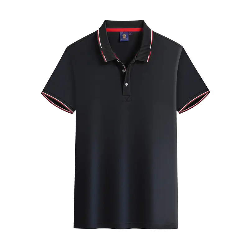 Men Black Polo T-Shirt with Red Embroidery - Image 2