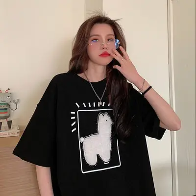 Women Printed Lamb T-Shirt Grey Mid-Length 2022 - Image 6
