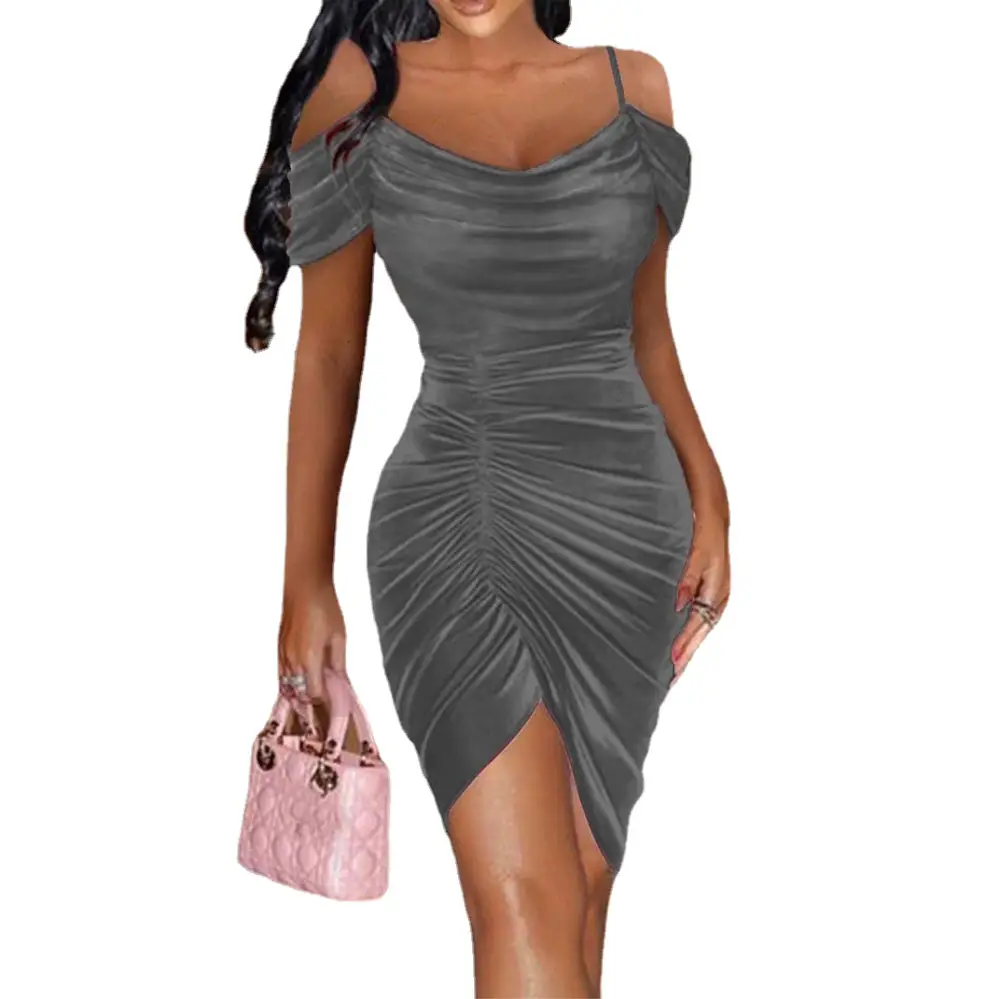 Purple Slim Fit Drawstring Dress for Women - Image 2