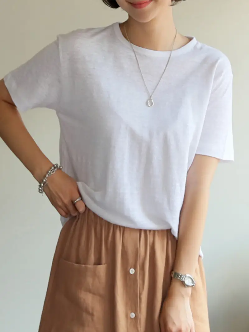Linen Linen V-Neck T-Shirt Lavender - Image 9