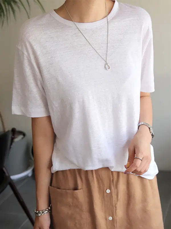 Linen Linen V-Neck T-Shirt Lavender - Image 10
