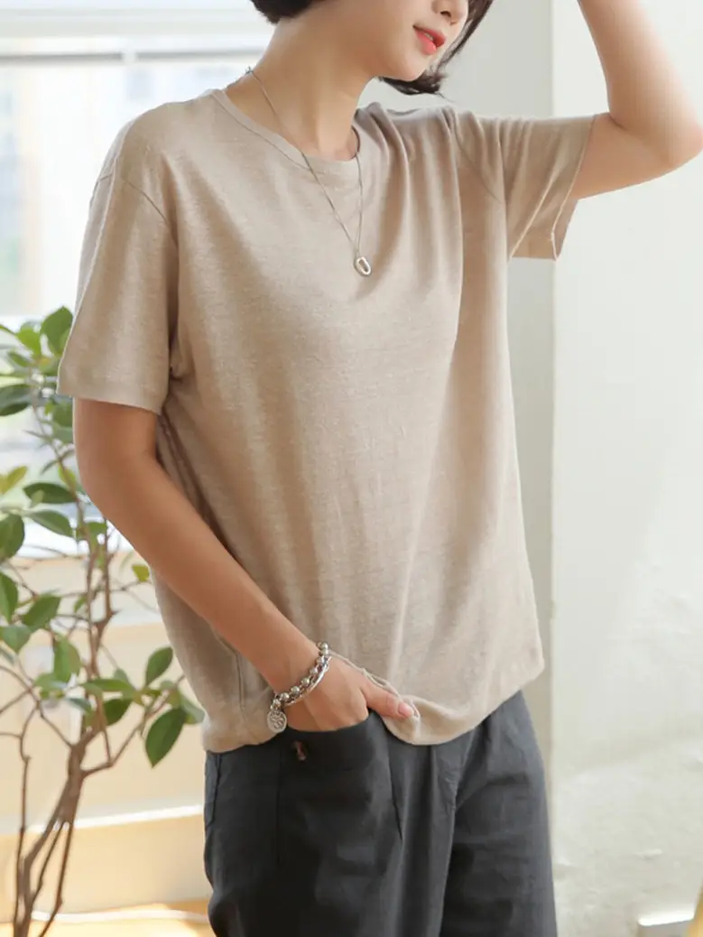 Linen Linen V-Neck T-Shirt Lavender - Image 11