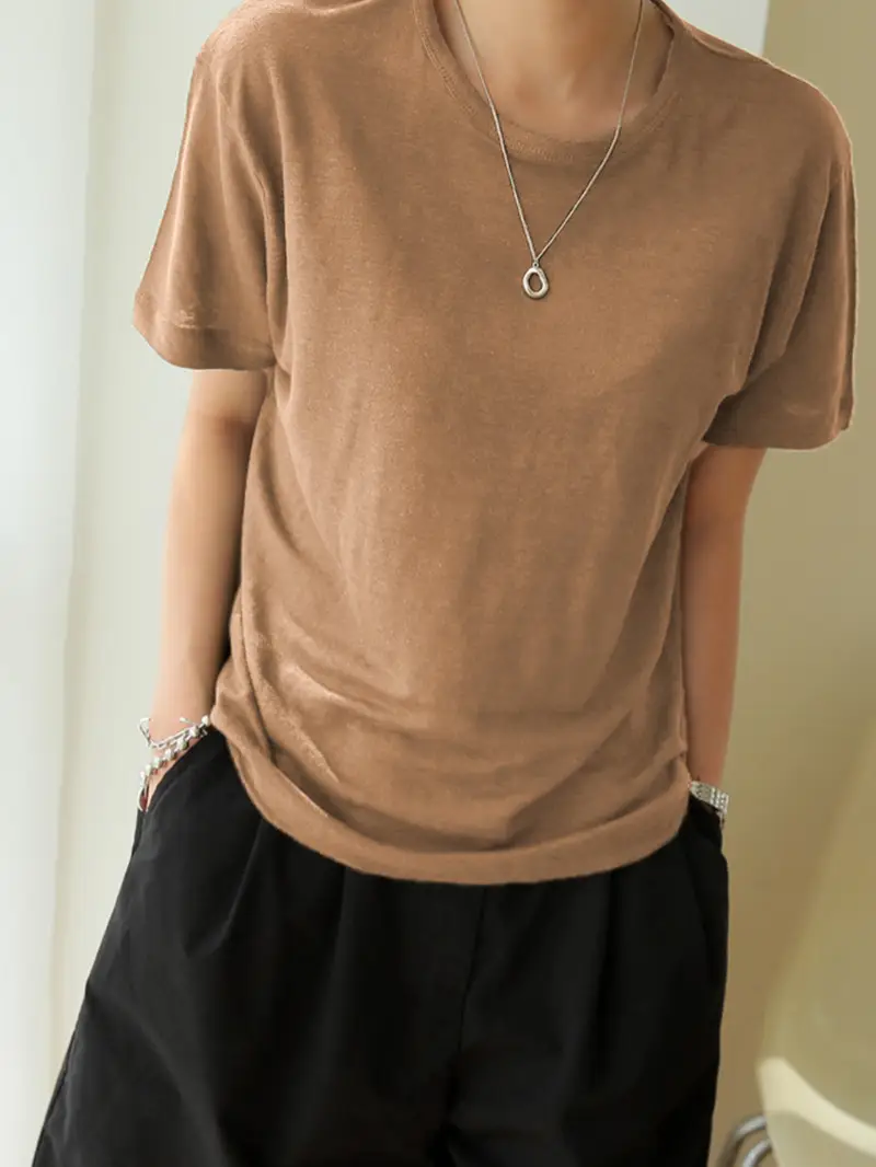 Linen Linen V-Neck T-Shirt Lavender - Image 12