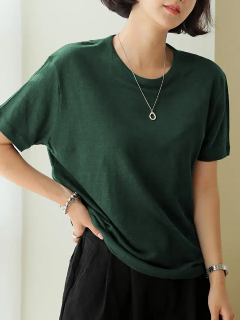 Linen Linen V-Neck T-Shirt Lavender - Image 13