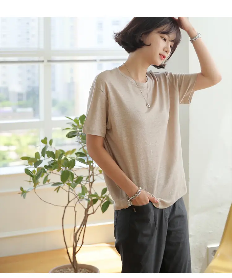 Linen Linen V-Neck T-Shirt Lavender — feature 10