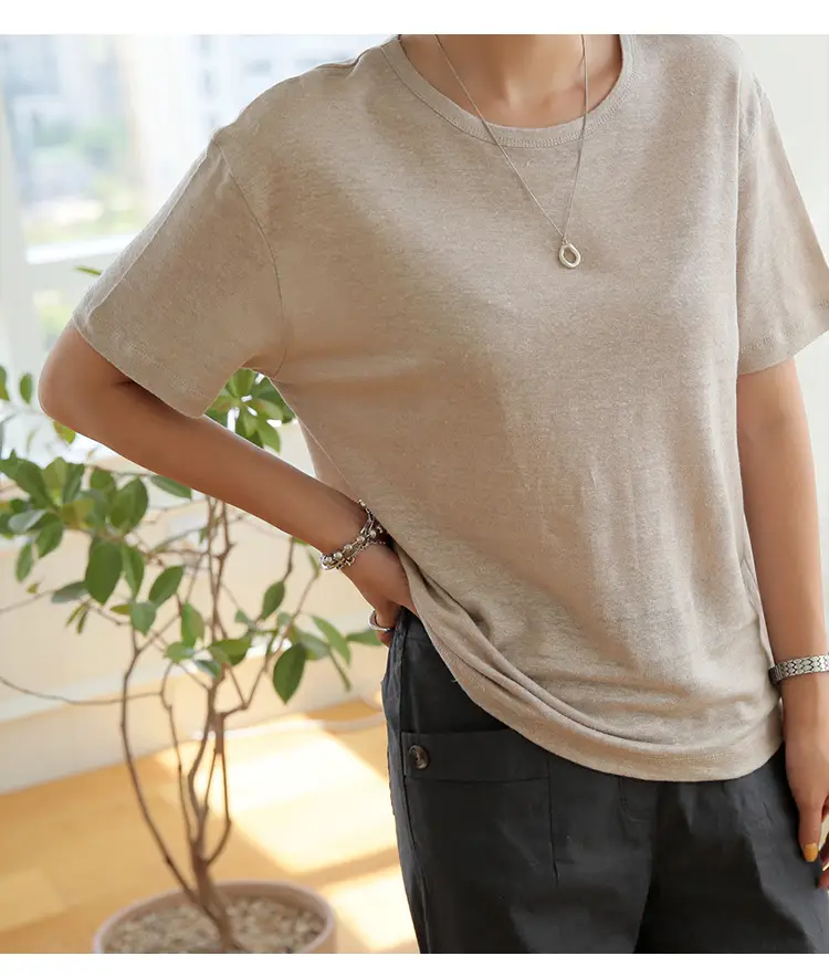 Linen Linen V-Neck T-Shirt Lavender — feature 12