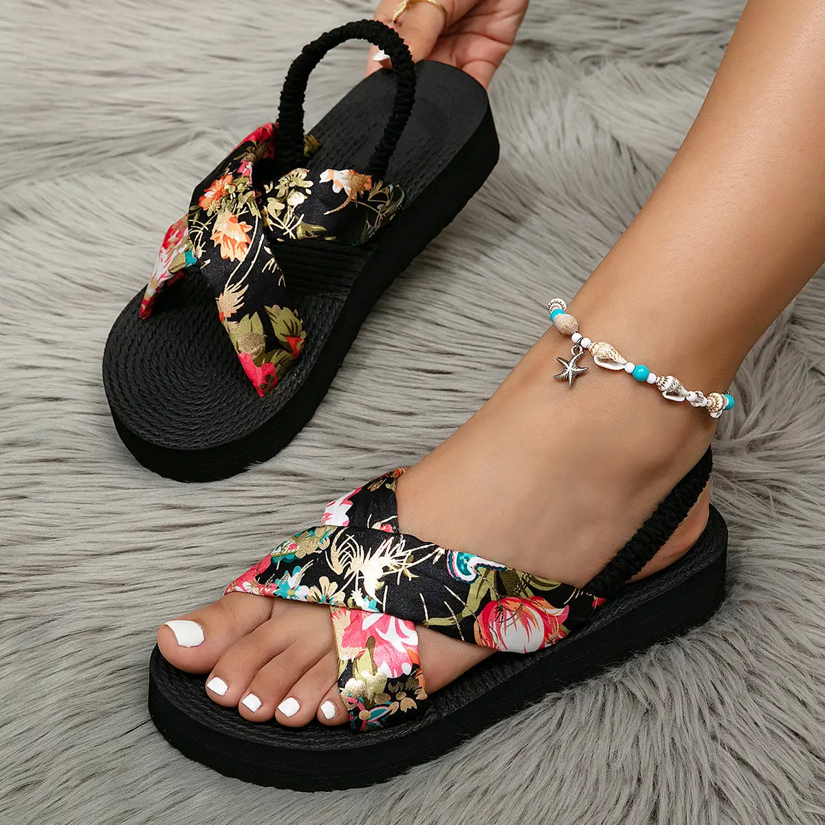 Women's Gilded Satin Belt Flip Flops Black