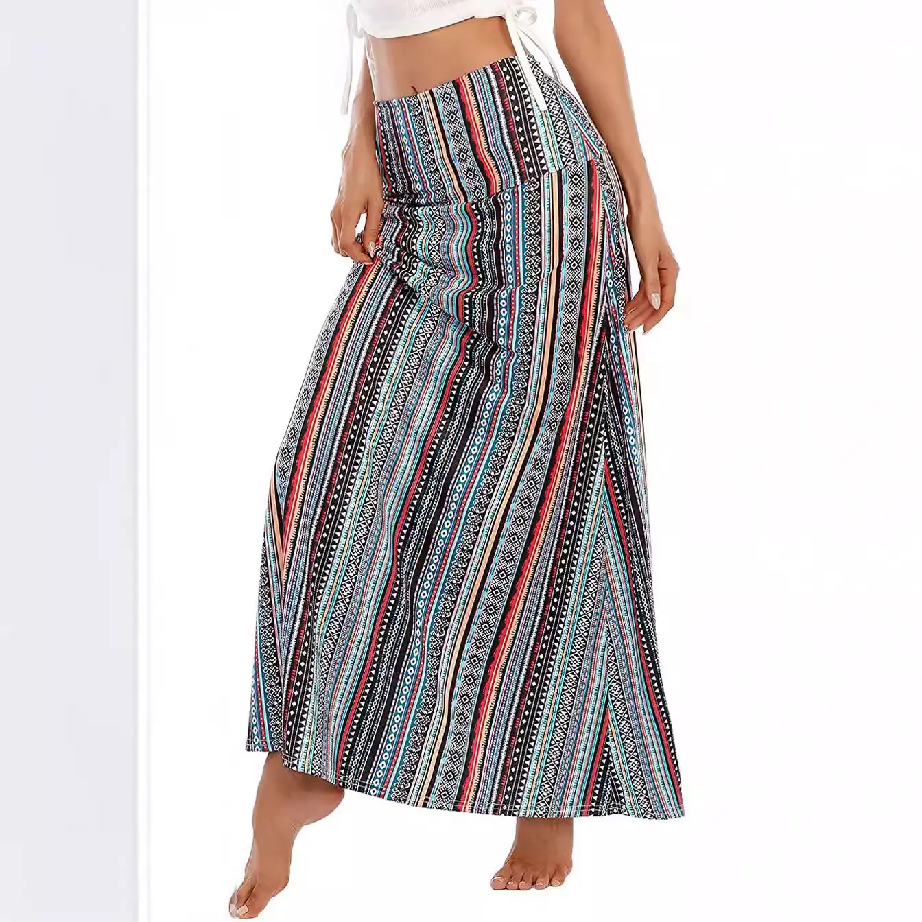 2022 Printed High Waist Long Dress Bohemian Large Swing A-Line Skirt Women - Image 10