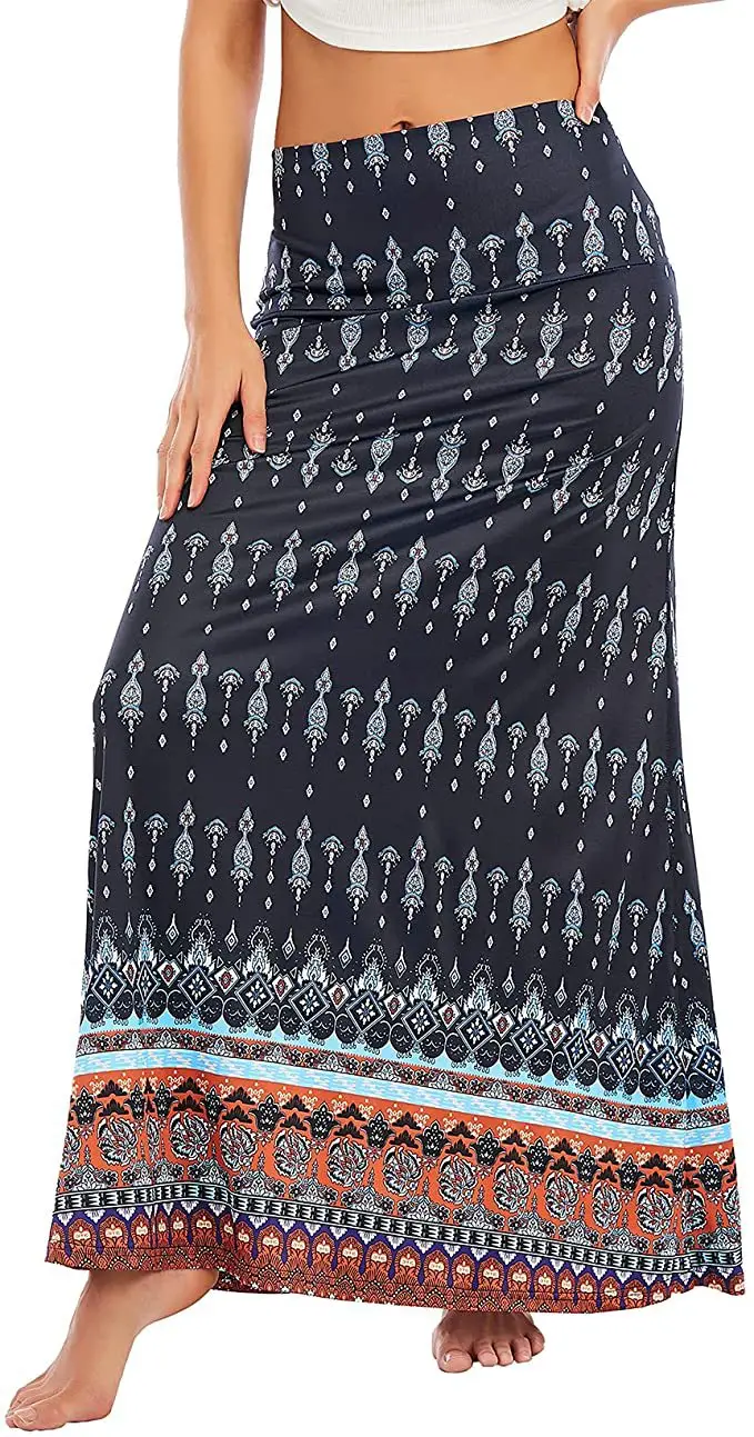 2022 Printed High Waist Long Dress Bohemian Large Swing A-Line Skirt Women - Image 3