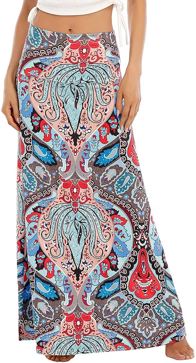 2022 Printed High Waist Long Dress Bohemian Large Swing A-Line Skirt Women - Image 4