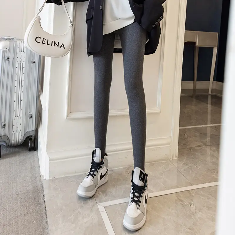 Women Grey Slimming Leggings with Embroidered Butt Lift
