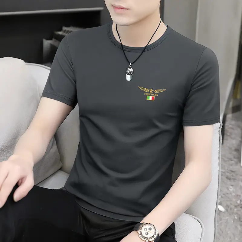 Men Maroon Embroidered T-Shirt Short Sleeve - Image 7