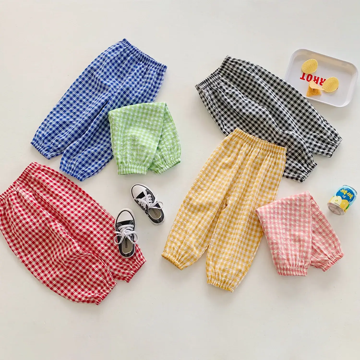 Korean Kids Plaid Anti-Mosquito Pants Cotton Gauze - Image 8