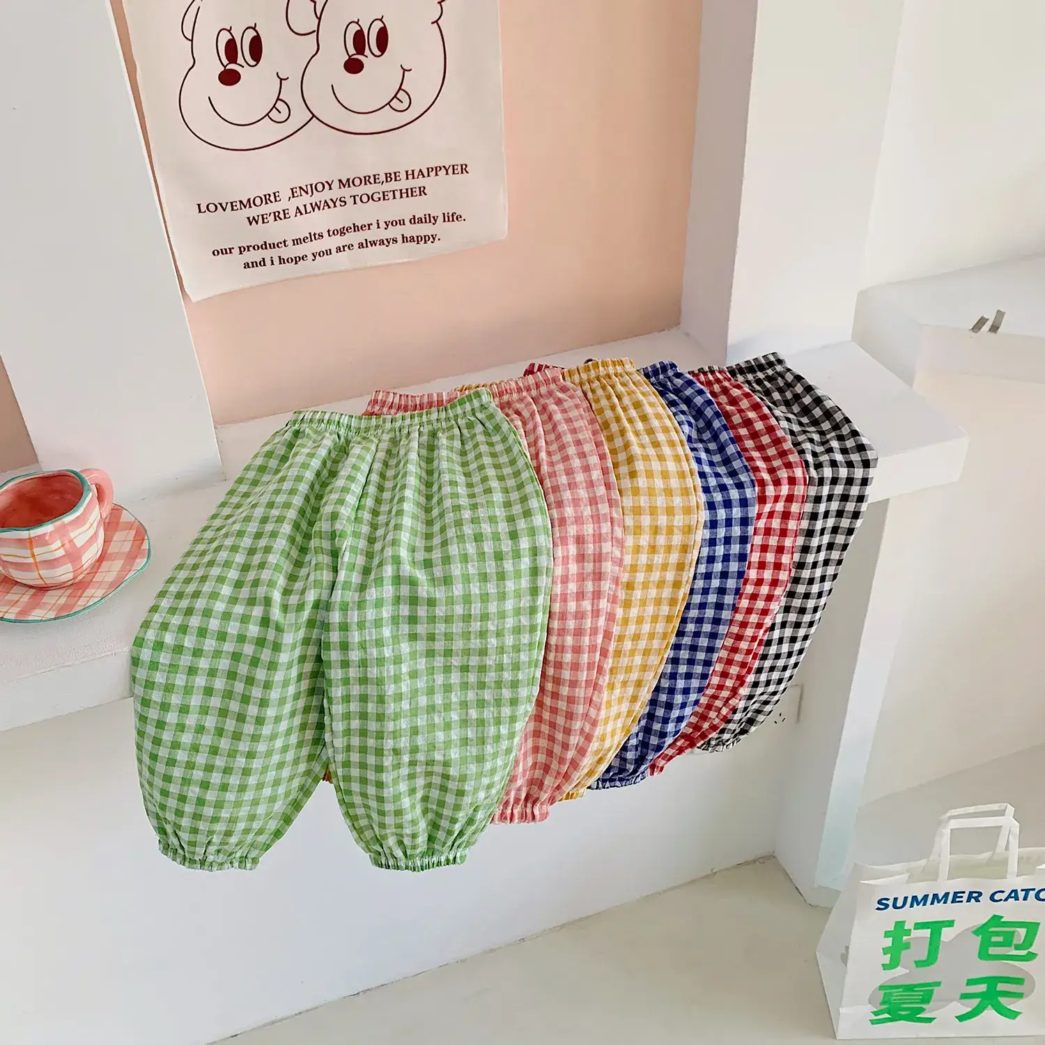 Korean Kids Plaid Anti-Mosquito Pants Cotton Gauze - Image 9