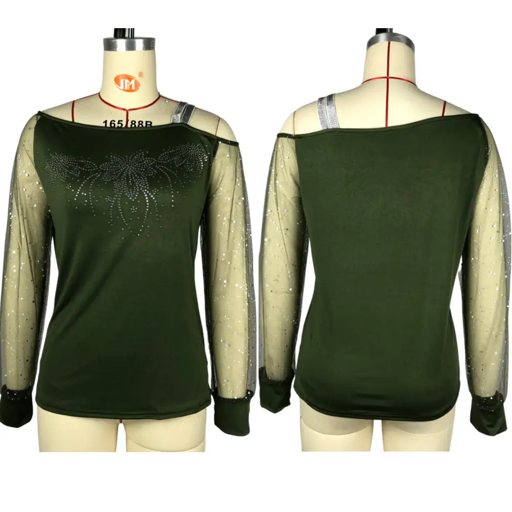 Women Long Sleeve Gilded T-Shirt Maroon Loose Neck — feature 2