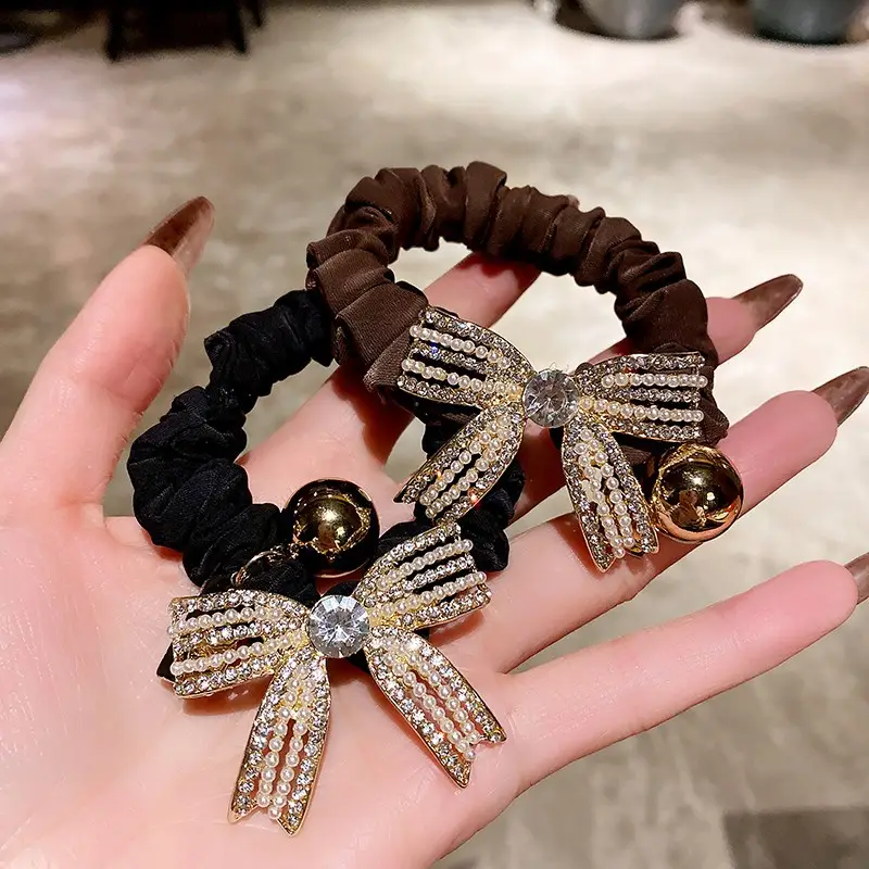 Black Pearl Bow Hair Tie for Women - Image 6