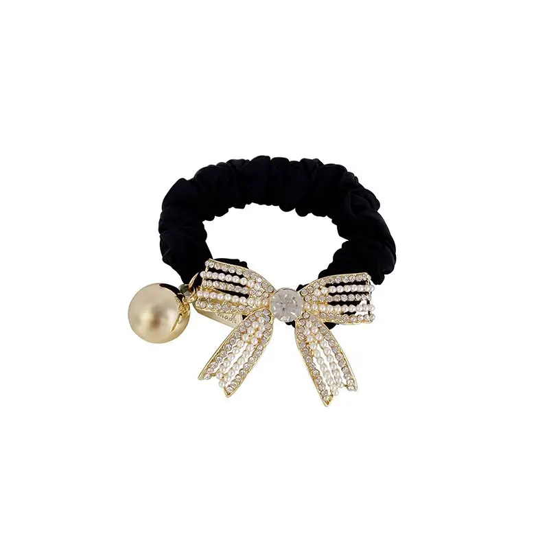 Black Pearl Bow Hair Tie for Women - Image 7