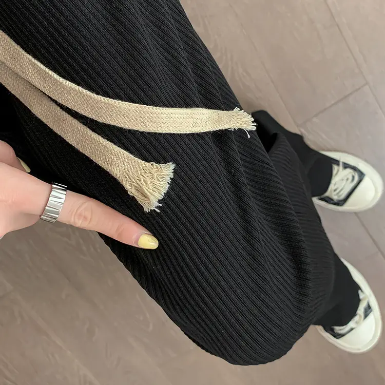 Black Ice Silk Wide Leg Pants Women High Waist Drape - Image 8