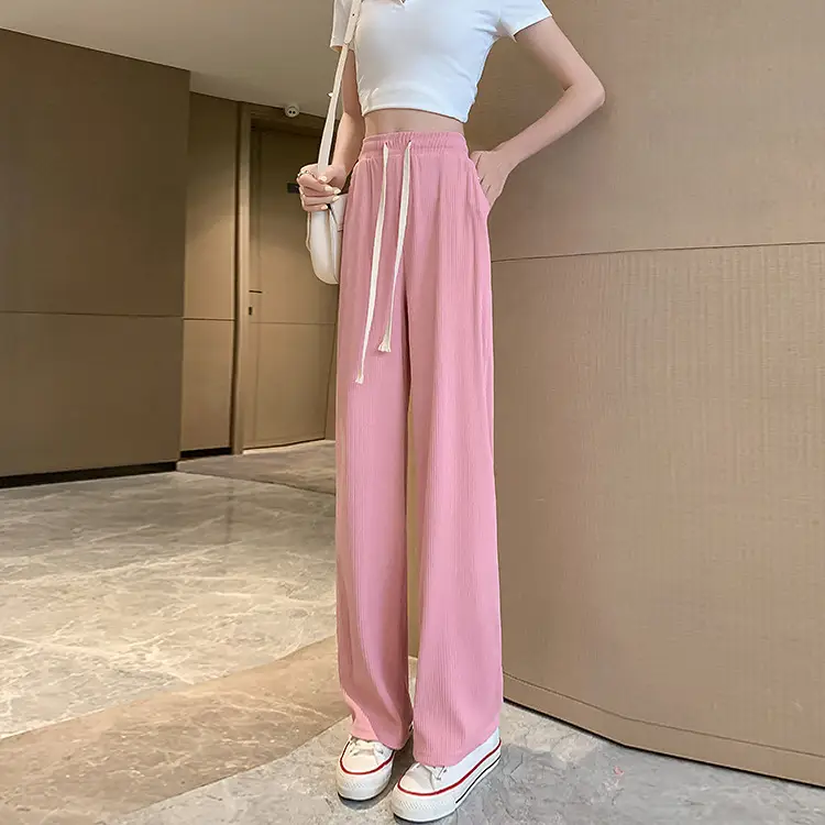 Black Ice Silk Wide Leg Pants Women High Waist Drape - Image 3