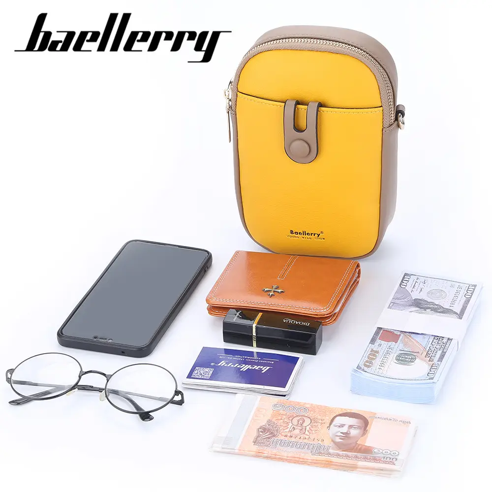 BAELLERRY Multifunctional Yellow Phone Bag with Passport & Glasses - Image 7