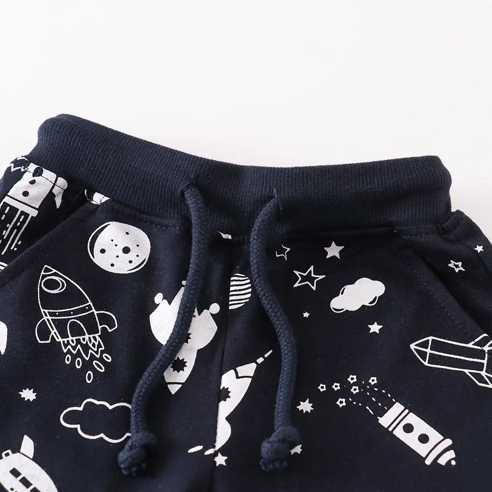 Children's Cotton Space Print Shorts Black - Image 2