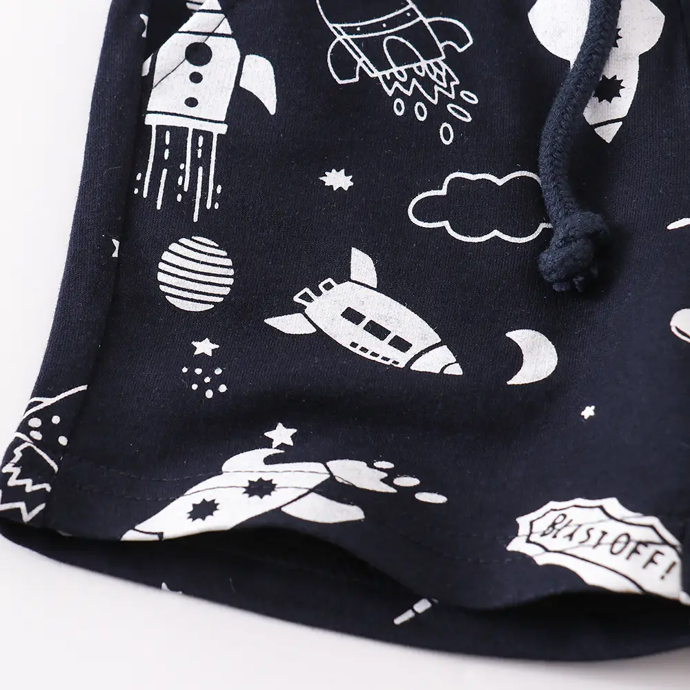 Children's Cotton Space Print Shorts Black - Image 4