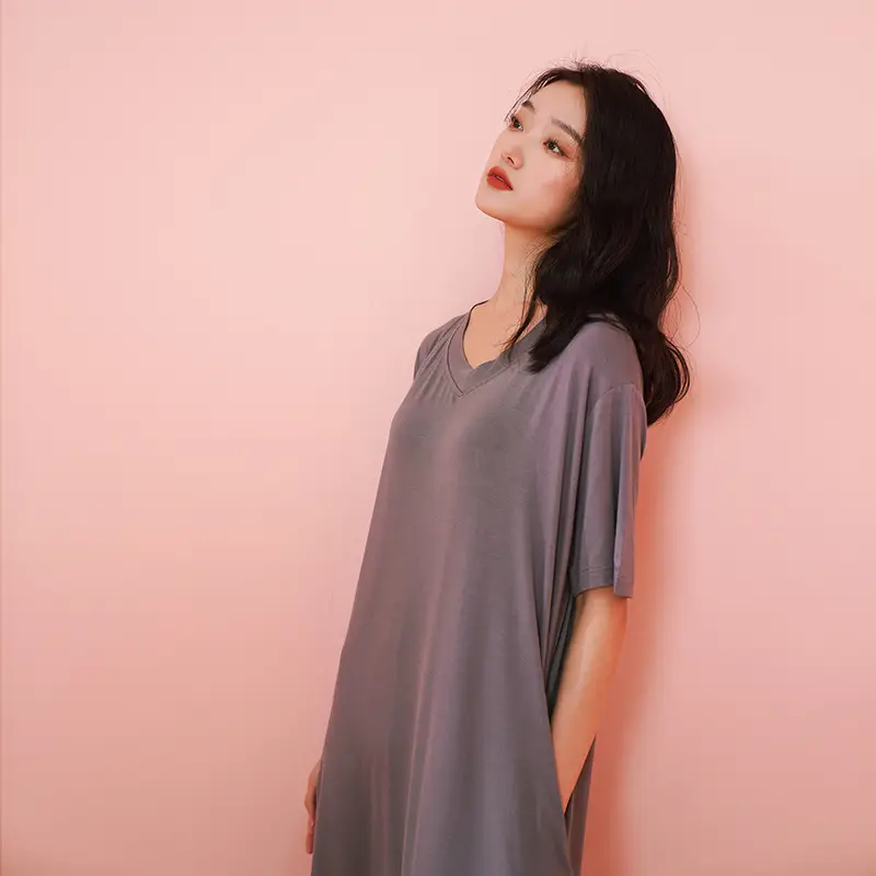 Women's Summer Modal Short-Sleeve Long Nightgown with a High-End Feel, Plus-Size, with Chest Pads, Home Dress, Exclusively for Cross-Border Sales