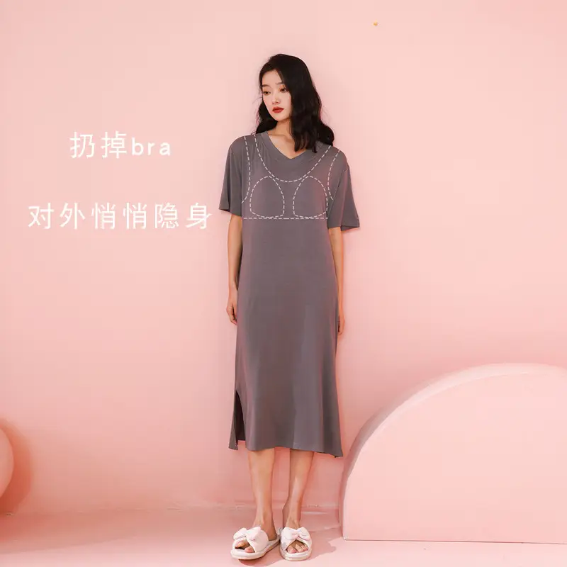 Women's Summer Modal Short-Sleeve Long Nightgown with a High-End Feel, Plus-Size, with Chest Pads, Home Dress, Exclusively for Cross-Border Sales