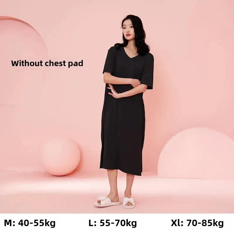 Women's Summer Modal Short-Sleeve Long Nightgown with a High-End Feel, Plus-Size, with Chest Pads, Home Dress, Exclusively for Cross-Border Sales