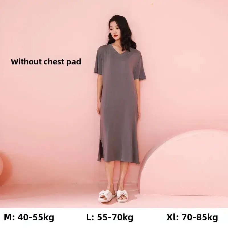 Women's Summer Modal Short-Sleeve Long Nightgown with a High-End Feel, Plus-Size, with Chest Pads, Home Dress, Exclusively for Cross-Border Sales