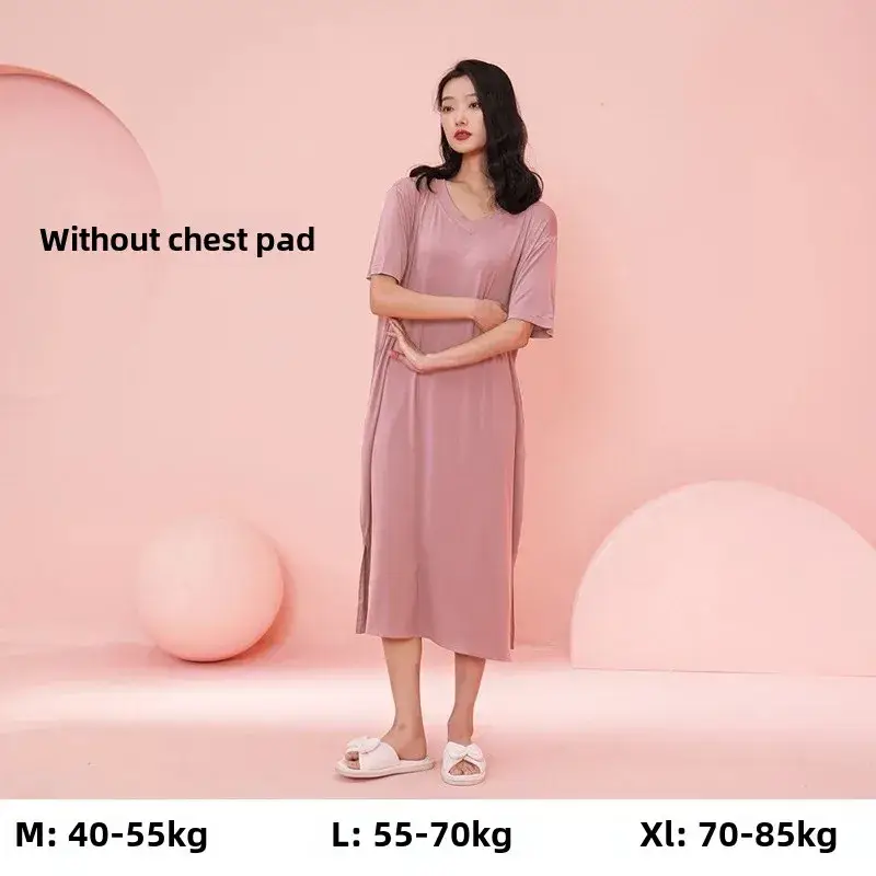Women's Summer Modal Short-Sleeve Long Nightgown with a High-End Feel, Plus-Size, with Chest Pads, Home Dress, Exclusively for Cross-Border Sales