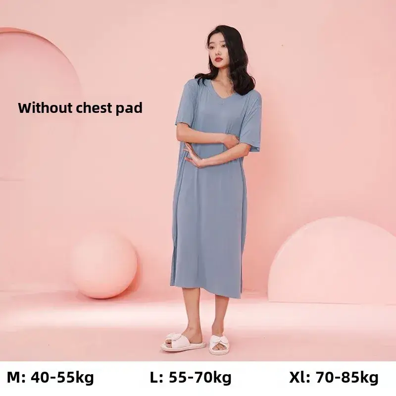 Women's Summer Modal Short-Sleeve Long Nightgown with a High-End Feel, Plus-Size, with Chest Pads, Home Dress, Exclusively for Cross-Border Sales