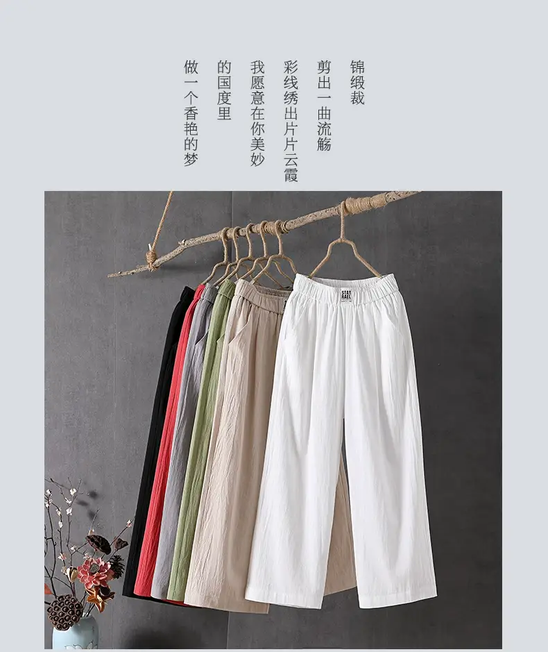 Women Slimming Cotton Linen Pants Gray Plus Size — feature 1
