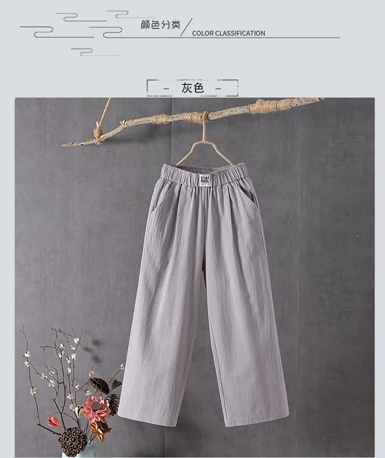 Women Slimming Cotton Linen Pants Gray Plus Size — feature 4