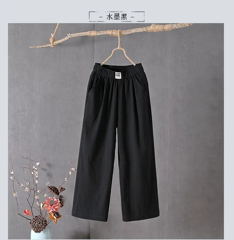 Women Slimming Cotton Linen Pants Gray Plus Size — feature 5